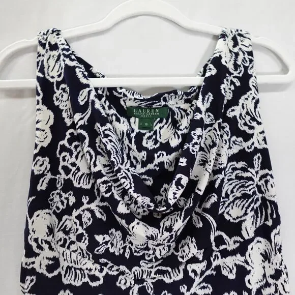 Lauren Ralph Lauren Dress Women’s Size 10 Ruched Navy White Floral Formal Spring - Picture 10 of 16